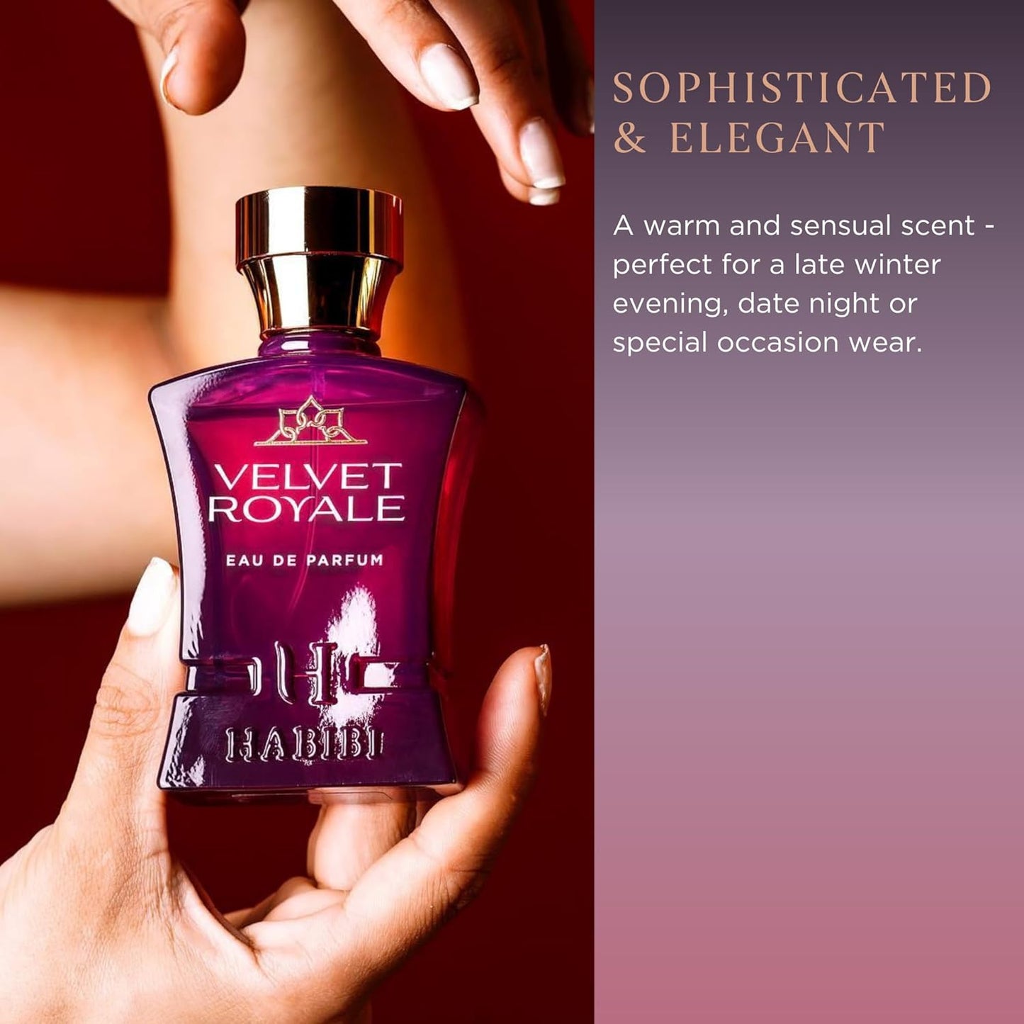 H HABIBI Velvet Royale Arabian Perfume for Women – 2.5 oz (75ML) Long Lasting Women's Fragrance, Fruity Floral Scent with Plum, Violet, Vanilla & Oud Notes