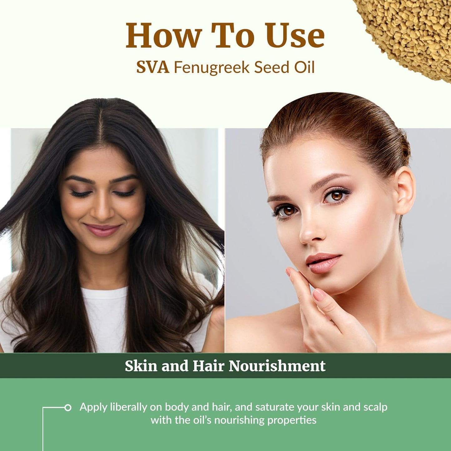 SVA Fenugreek Seed Oil - 1 Fl Oz – 100% Natural Cold Pressed Fenugreek Oil - for Face, Skin Care, Hair Care, Scalp Massage & Body Massage – Carrier Oil with Dropper