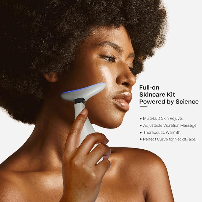 Lily Neck Face Massager, Skin Rejuvenation Beauty Massager, 3-in-1 at-Home Facial Spa Tool, Lifting, Toning and Tightening for a Radiant Appearance (Pearl White)