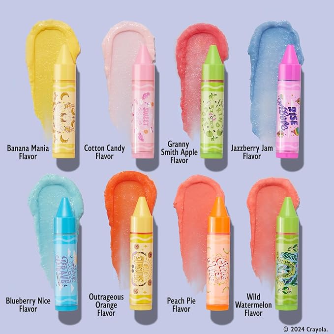 Lip Smacker Crayola Party Pack - 8 Moisturizing Lip Balms, Fun Flavors, Hydrating & Protecting, Glossy Finish - Cruelty-Free