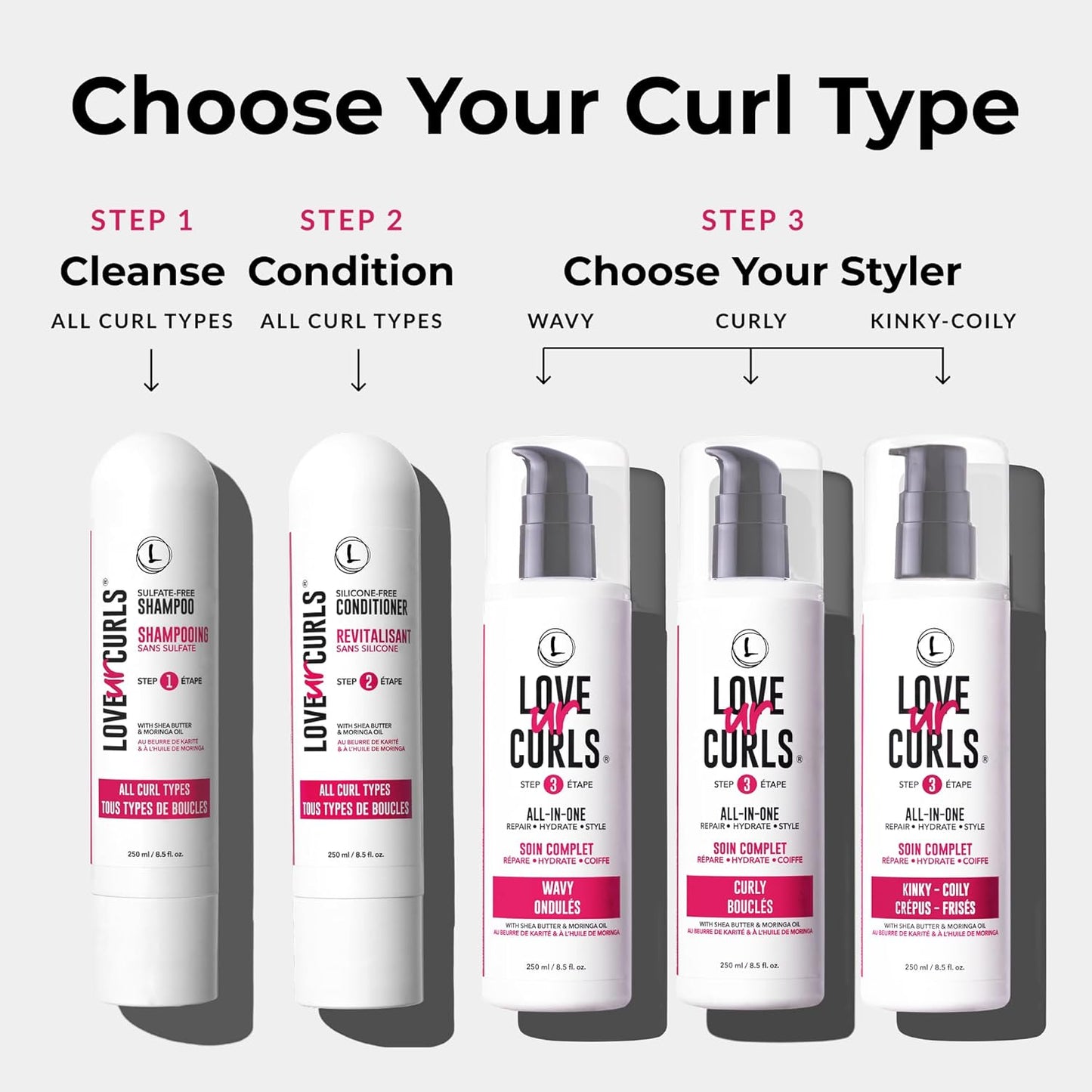 Love Ur Curls - Shampoo & Conditioner Set with All in One Curl Cream Styler for Wavy Hair, 3 Step System for Repair and Moisturizing