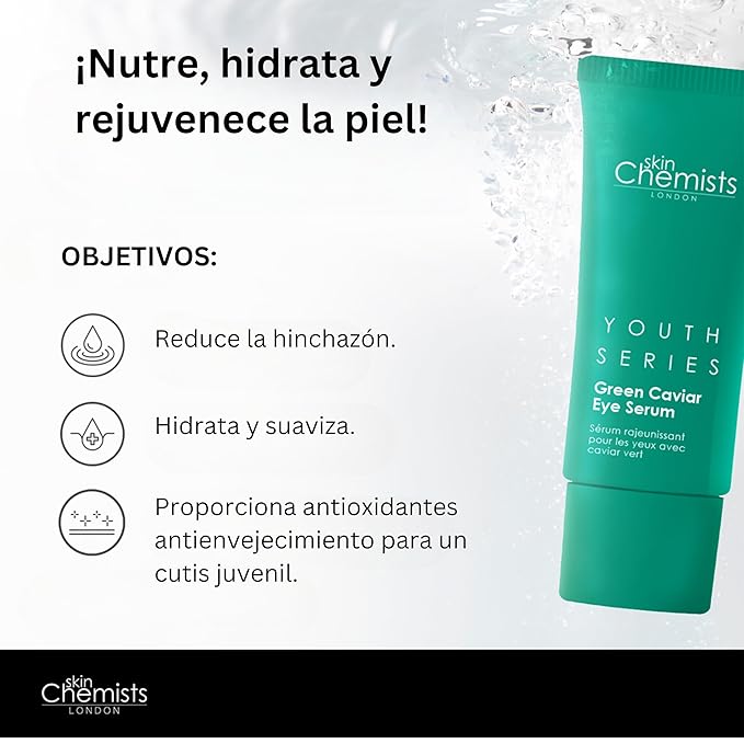 Skin Chemists Anti-Aging Eye Serum, 15ml - Green Caviar Extract & Matrikine Peptide 6 for Under Eye Wrinkle Reduction, Hydrating and Elasticated Skin