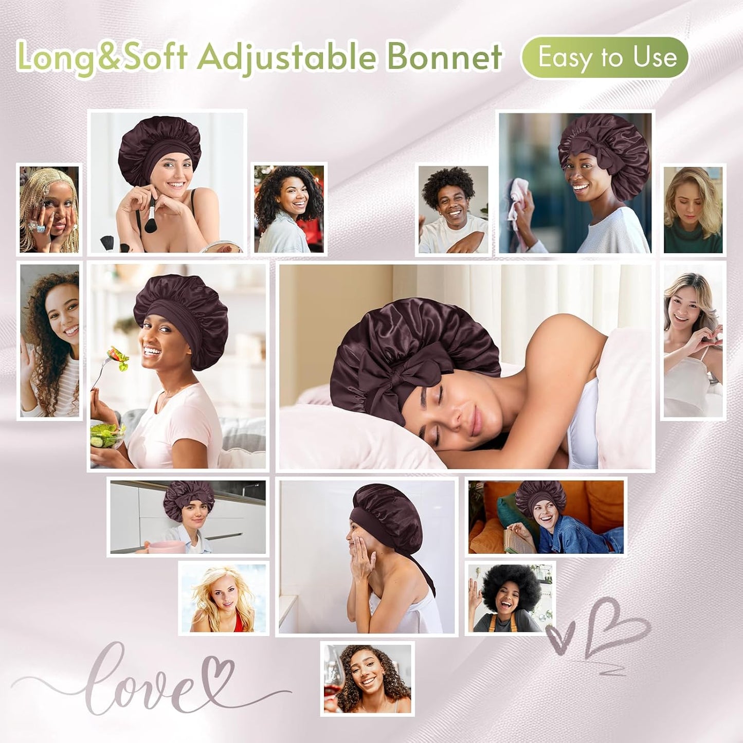 BONNET QUEEN Silk Bonnet for Sleeping Women Satin Bonnet Night Sleep Cap Wrap for Curly Hair with Adjustable Tie Band, Single Layer, Maroon