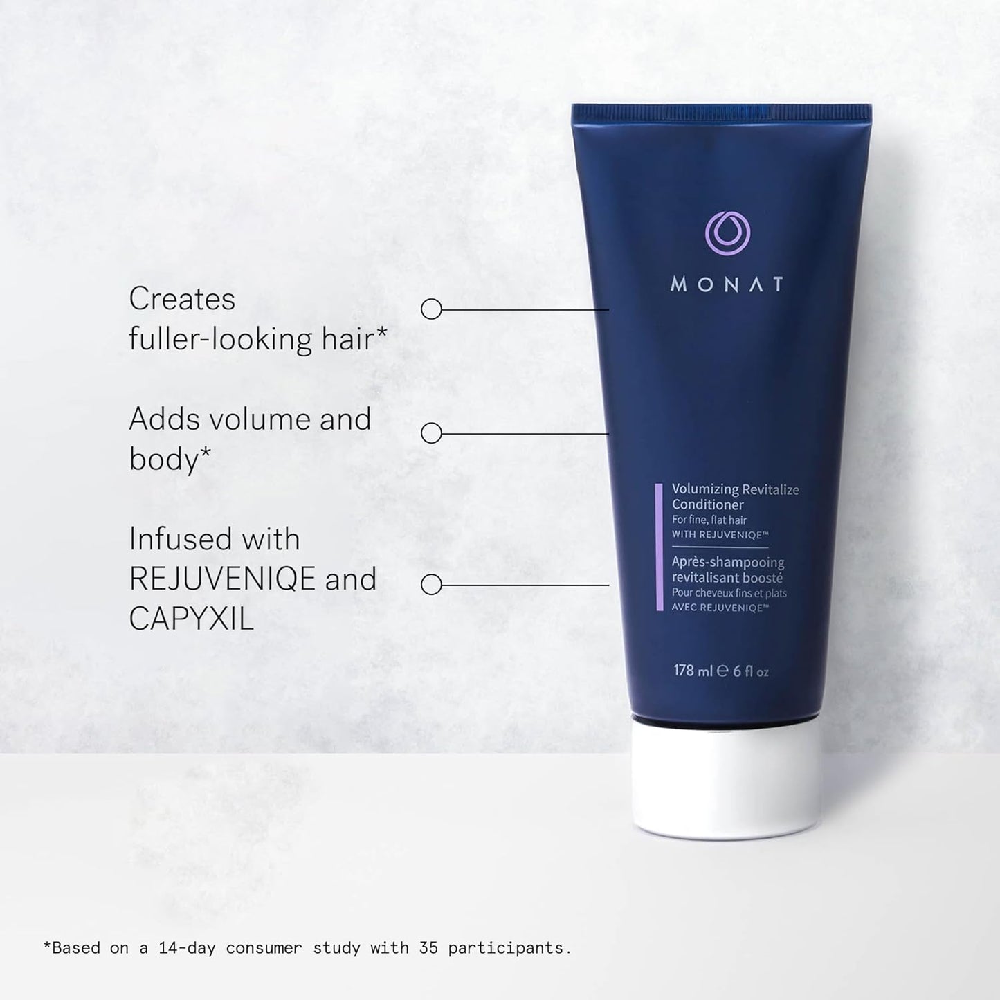 MONAT Volumizing Shampoo & Conditioner Set Infused with REJUVENIQE – Lightweight Care for Fine, Flat Hair – Enhances Volume, Adds Softness and Shine – Net Wt. 237 ml (8 fl. oz.) & 177 ml (6 fl. oz.)