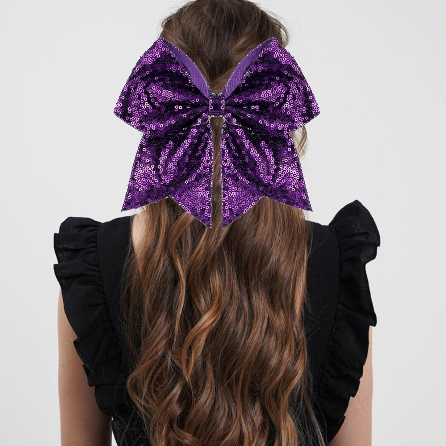 Large Big 7 Inch Glitter Bow Clip Sequin Bling Party Hair Accessories for Women Teens Girls Kids 3 Pcs (Blue, Purple, Black)