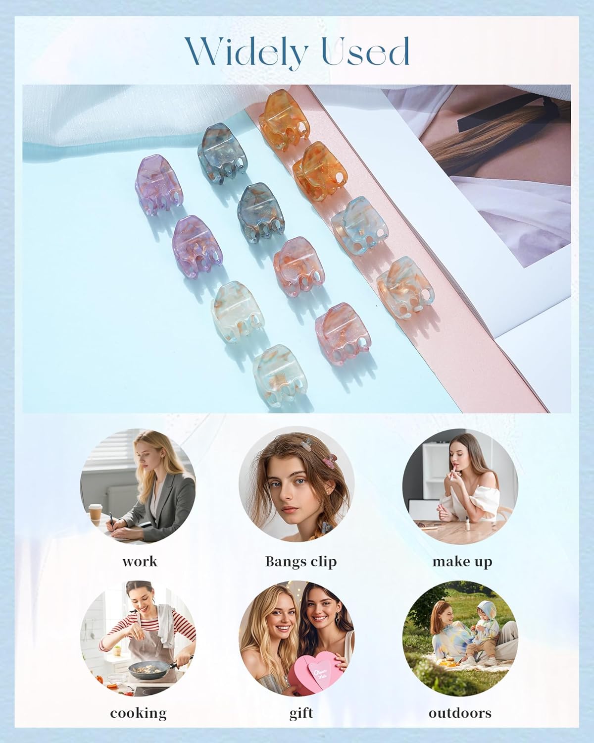 ACECHA Upgraded 12 Pack Small Butterfly Hair Claw Clips for Women - Square Rectangle, Colorful Nonslip Mini Hairclips for Hair Styling Accessories (Square)