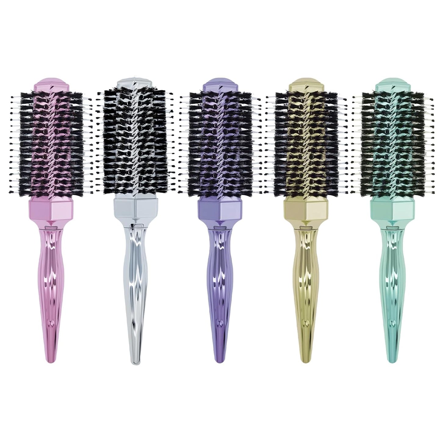 Round Hair Brush with Wild Boar Bristles – Specialized for Blowouts & Styling at Home or Salon, Suitable for All Hair Types.Green