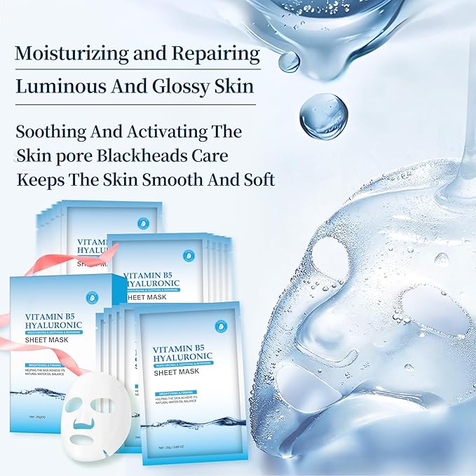 Moisturizing Face Mask Hydrating Face Mask Skin Care Facial Masks Sheets Hyaluronic Acid Sheet Pack With Vitamin B5 Sheet Masks for Women Face Masks Beauty Sheet Masks Hydration Gifts 10 Packs