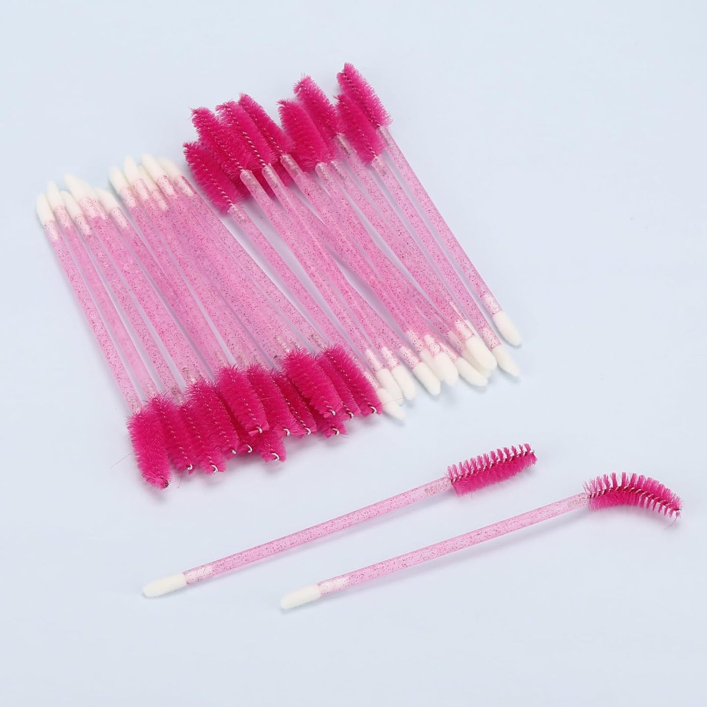 200 Pcs Disposable Mascara Wands Dual Ended Eyelash Brush Lip Brush, Lipstick Applicator Eyebrow Spoolies Brush for Eyelash Extensions - Hotpink