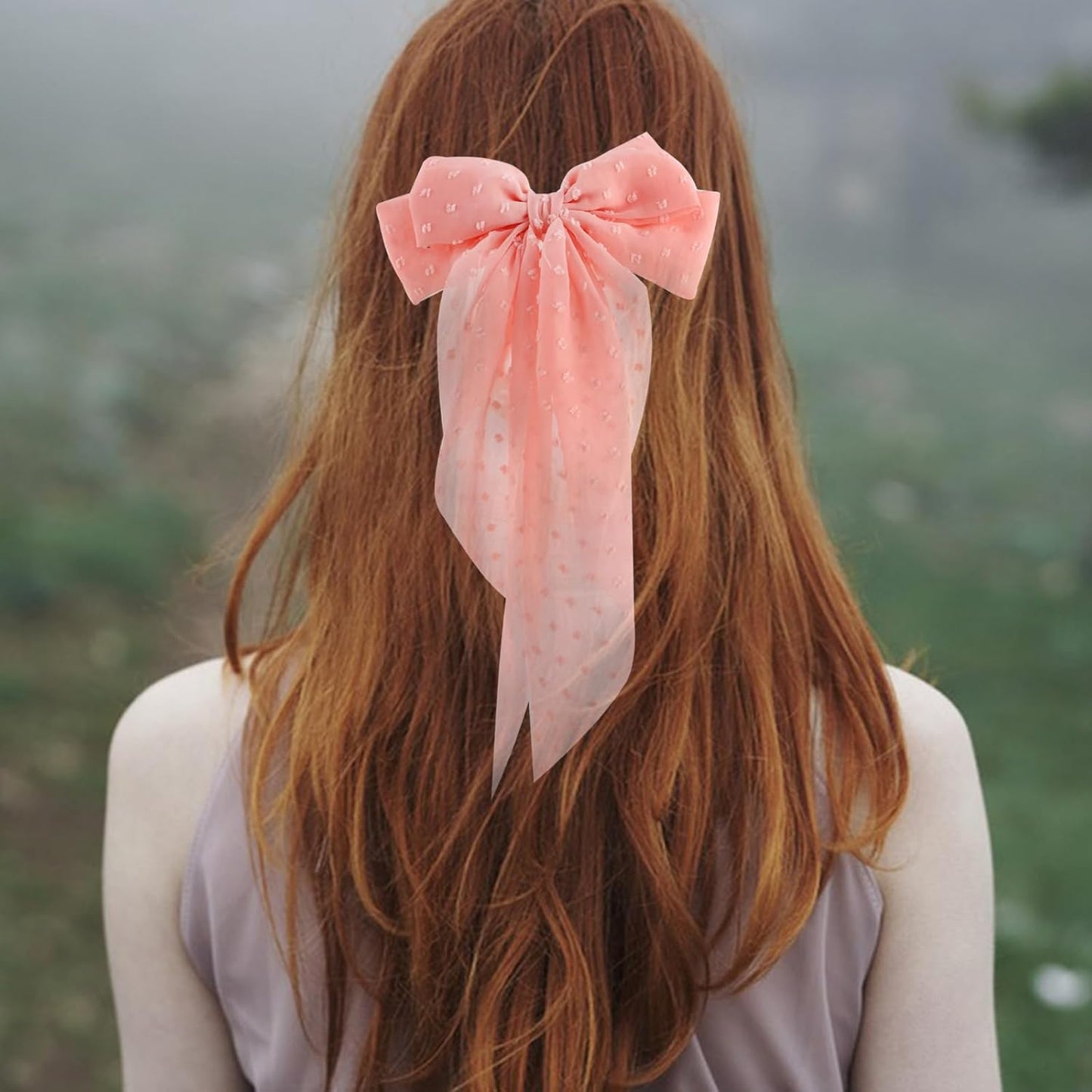 4PCS Chiffon Large Ribbon Hair Bows, Oversized Long-tail Hair Clips, Cute Hair Barrettes, for Women and Girls Hair Styling Accessories, Black, White, Beige, Light Pink