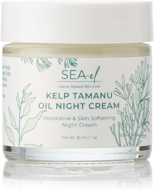 Kelp Tamanu Oil Night Cream Hydrating Face Moisturizer Reparative Skin Softening Skincare - Nighttime Anti Aging Facial Lotion for Women & Men - 1 Oz