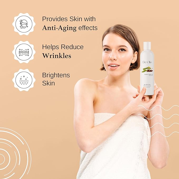 | Golden Jojoba Oil | 100% Pure & Natural | Face, Hair and Body | Cold Pressed | Soap Making & Massage | Carrier Oils | 4fl. oz. (118 mL)