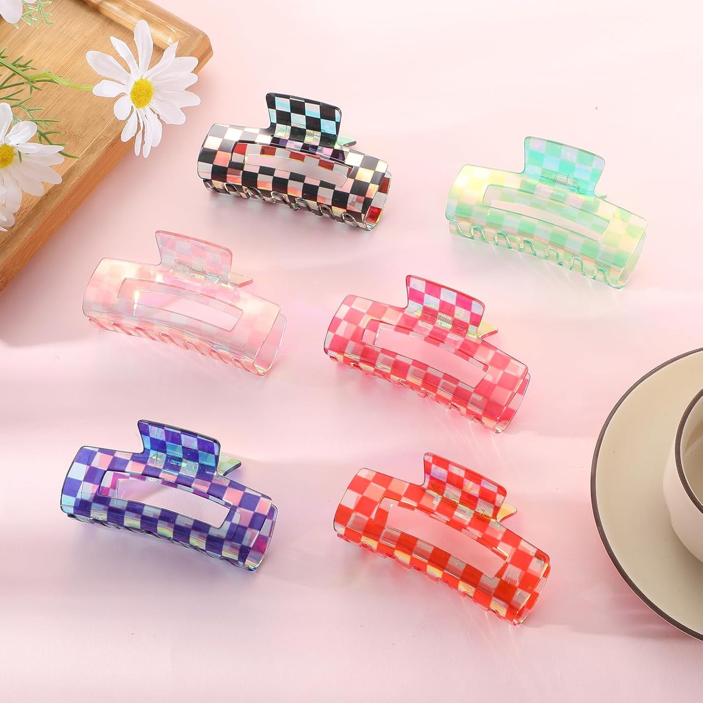 6Pcs Checkered Claw Clips for Women Multicolored Rectangle Hair Clip Strong Hold Claw Y2K Hair Accessories for Thin Thick Hair