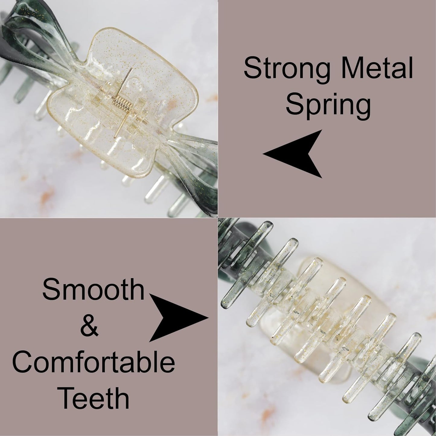 Women's Jumbo Jaw Clip Extra Large Marbelized Hair Claw (Glitter Grey)