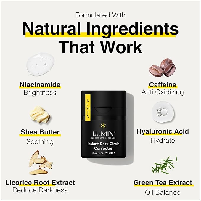 Lumin Instant Dark Circle Corrector for Men (Not A Concealer), Reduce The Look of Dark Circles, Puffiness, Under Eye Men Makeup, Color Correcting Eye Cream, Perfect for Light Skin tones, 20mL
