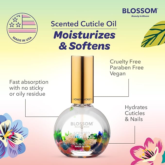 Blossom Hydrating, Moisturizing, Strengthening, Scented Cuticle Oil, Infused with Real Flowers, Made in USA, 1.84 fl. oz, 2 Pack Bundle, Cherry + Honeysuckle