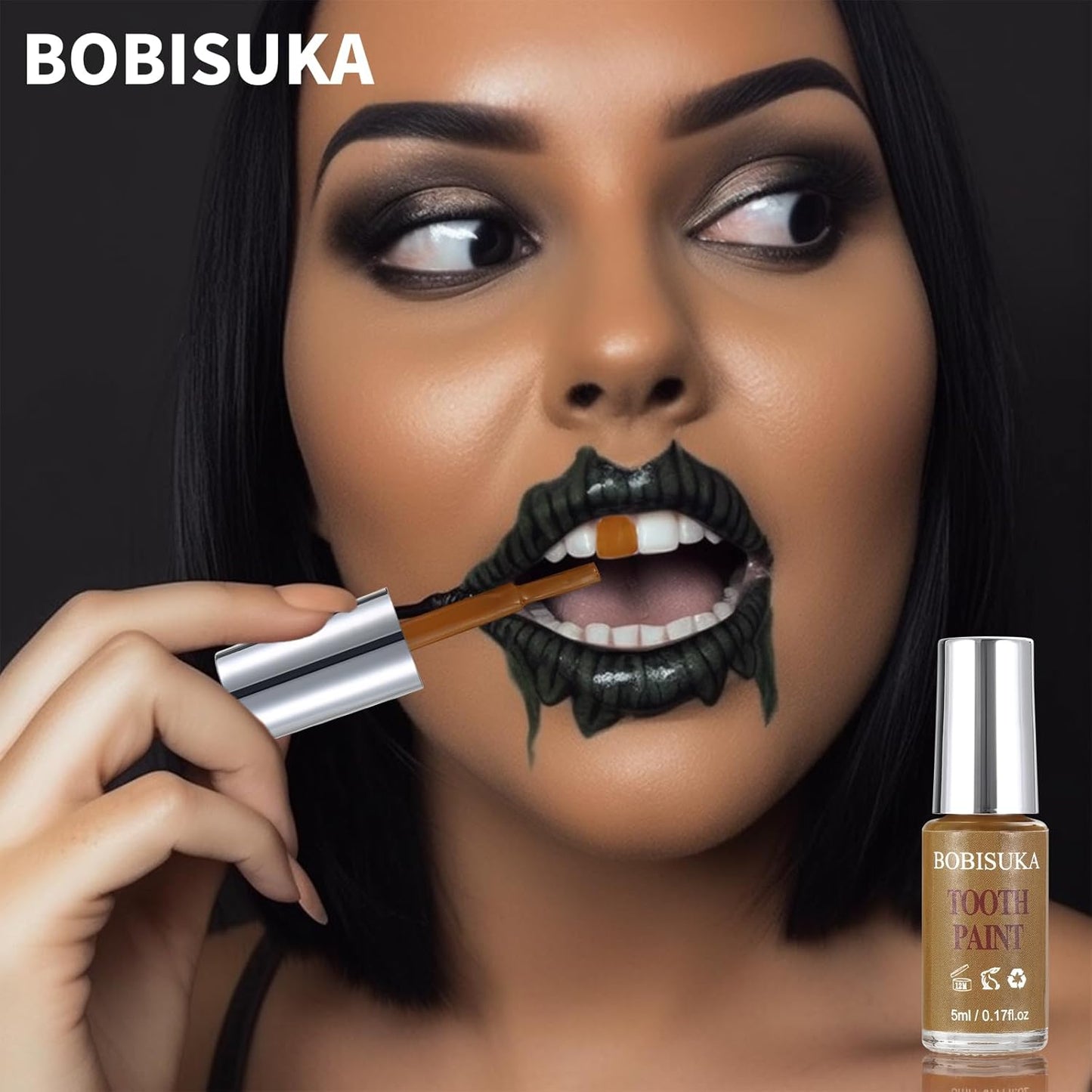 BOBISUKA Yellow Tooth Paint, Professional Yellow Teeth Makeup Solution - Safe, Quick Dry & Realistic, Perfect for Cosplay, Halloween Makeup, Theater, and Special Effects (5 ml)