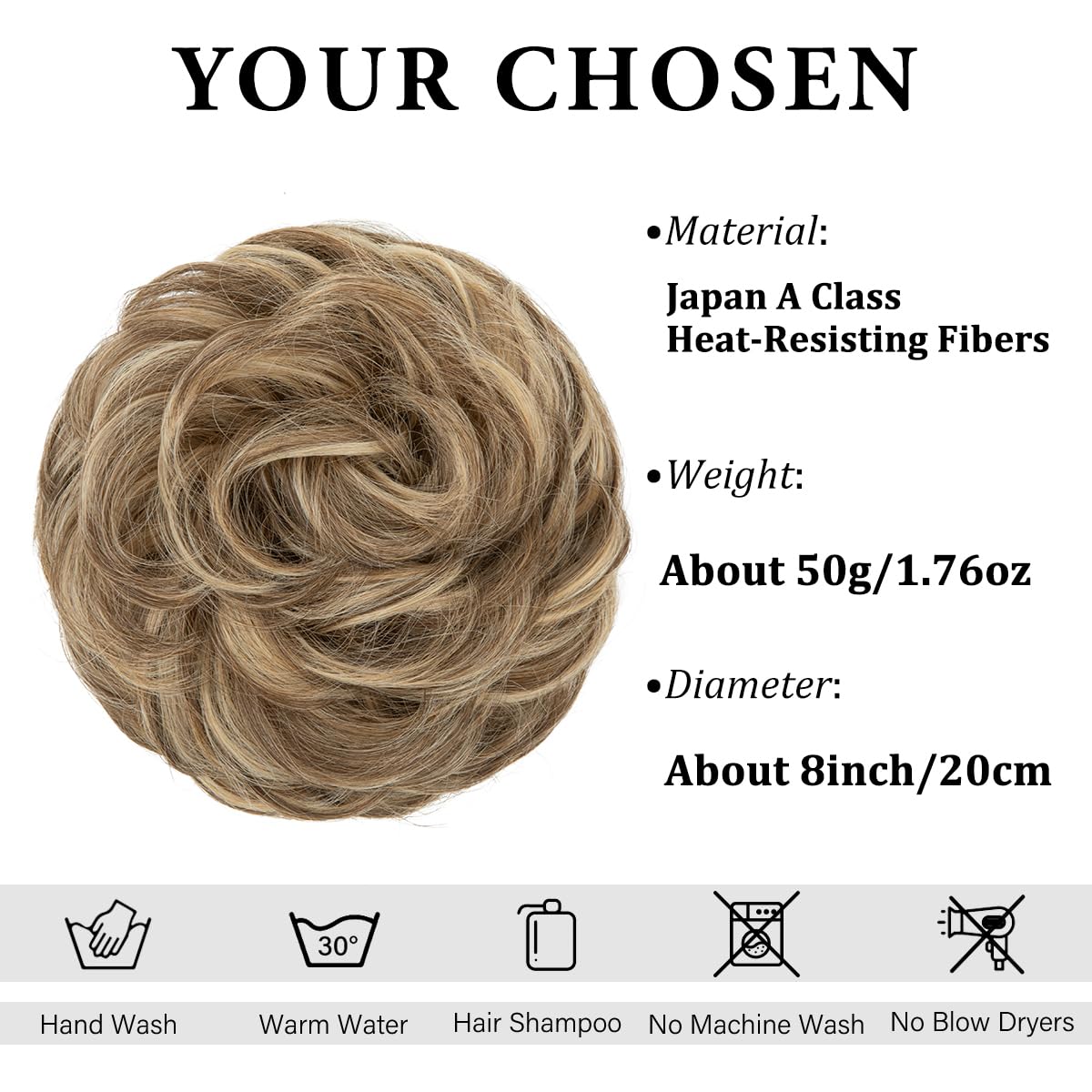 CJL HAIR Large Messy Bun Hair Piece Wavy Curly Scrunchies Synthetic Chignon Ponytail Hair Extensions Thick Updo Hairpieces for Women Bernstein