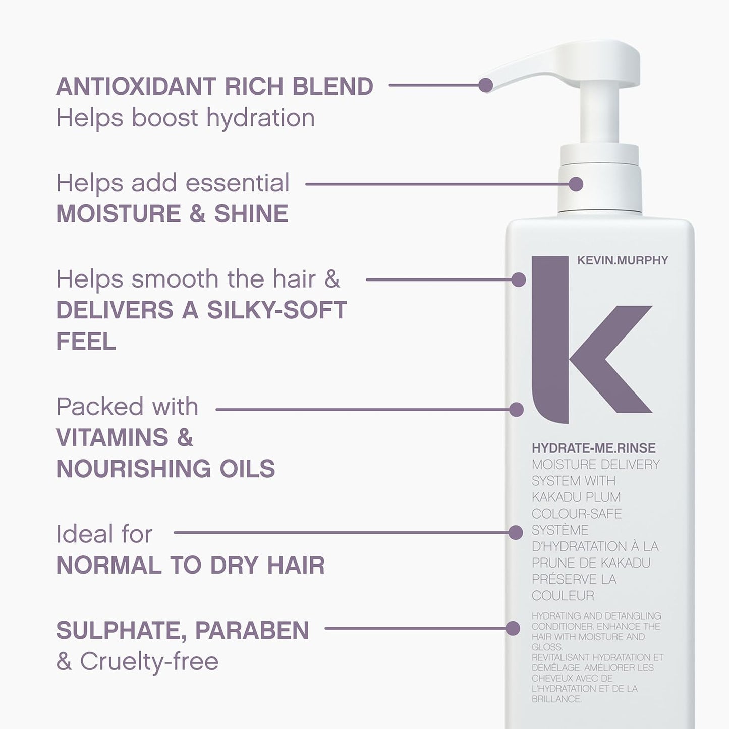 KEVIN.MURPHY HYDRATE-ME.RINSE - Moisturising Conditioner - For Normal & Dry Hair - Hair Repair - Colour Safe Conditioner - With Antioxidant Blend & Kakadu Plum - 1 L / 33.8 fl oz