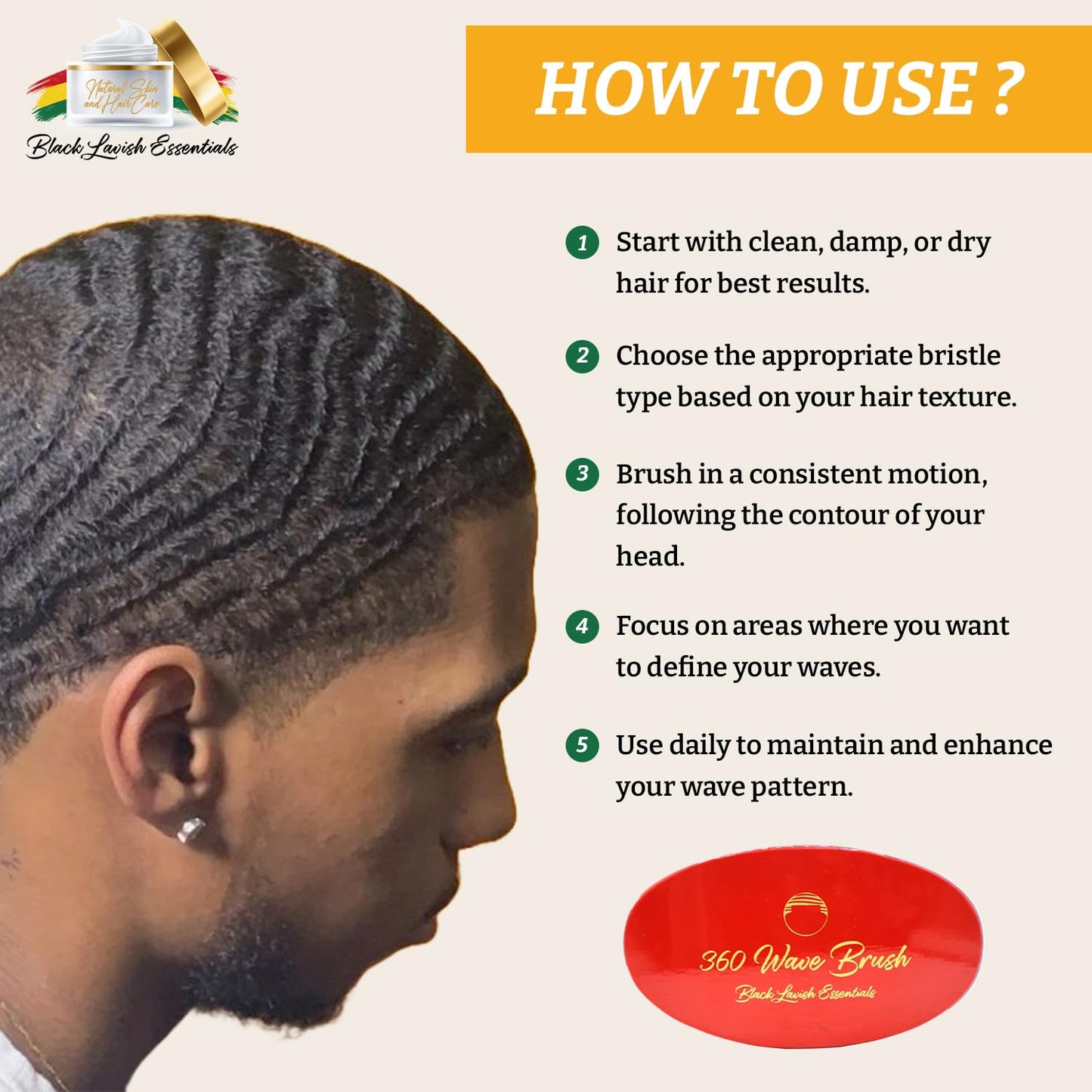 Men’s Hair Brush, Build Deeper Waves, Soft and Hard Boar Bristle Curved Wave Brush, Perfect for Styling Hair (Soft, Red)