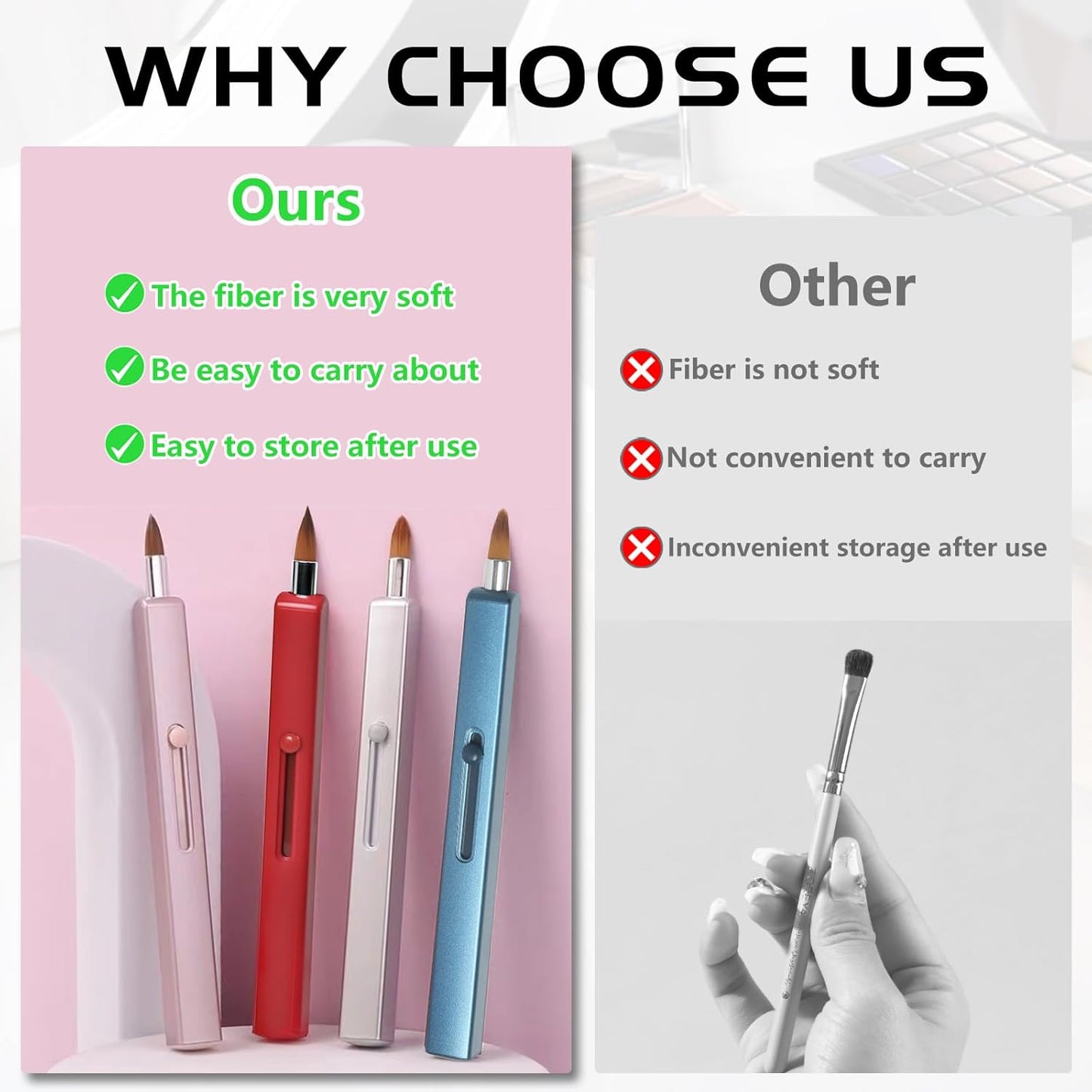 Retractable Lip Brush 2pc Applicators Flat for Lipstick Gloss Creams Portable with Cap, Professional Makeup Brush （Silver + Red）