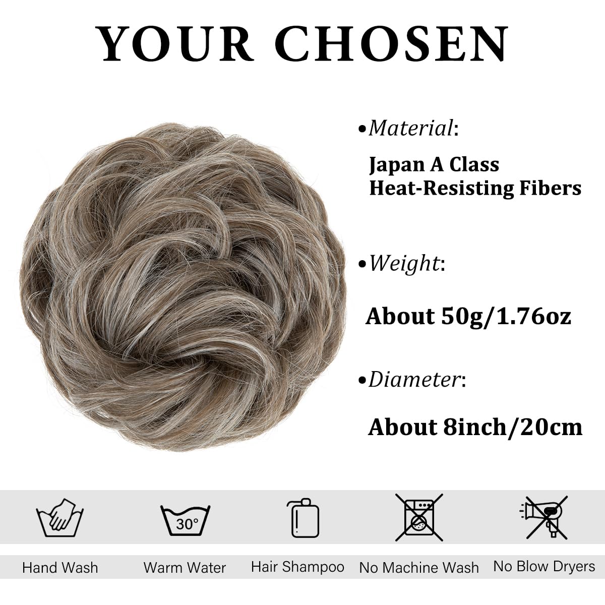 CJL HAIR Large Messy Bun Hair Piece Wavy Curly Scrunchies Synthetic Chignon Ponytail Hair Extensions Thick Updo Hairpieces for Women Middle Grey