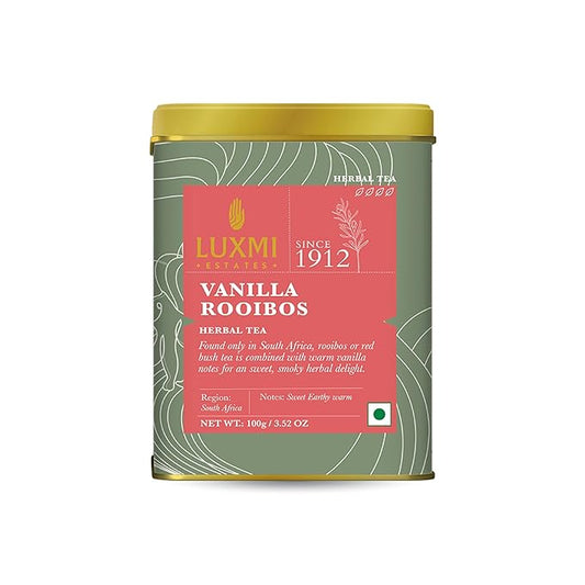Luxmi Estates - Rooibos Vanilla - Organic Rooibos Tea with Natural Vanilla Extract - Loose Leaf - 100g (50 Cups)| Limited Fall Tea, Calming and Relaxing