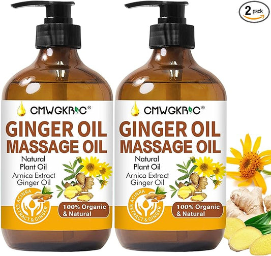 2 Pack Ginger Oil Lymphatic Drainage Massage,Belly Drainage Ginger Oil-Warming Tired Sore Muscle Ginger Massage Oils With Natural Arnica Extract,Grapeseed Oil,Vitamin E Massage Oil for Massage Therapy