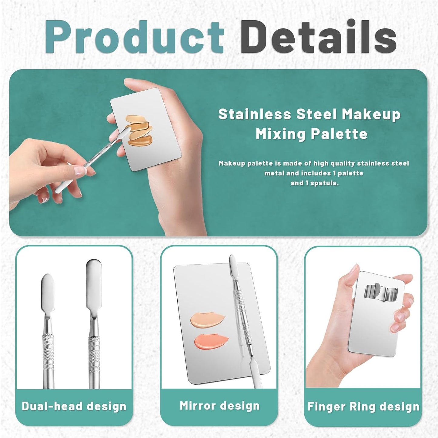 Makeup Mixing Palette Set Includes Make Up Spatula, 100 Pieces of Makeup Hand Palette Single Use Cosmetic Tape, Foundation Palettes with Finger Ring on The Back for Make Up Artist