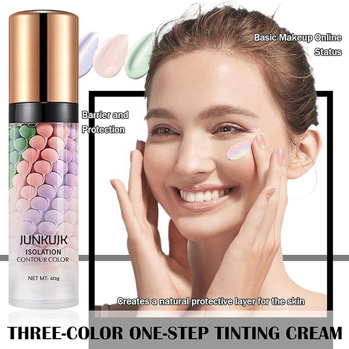 2 Pack One Step Color Corrector,Color Correcting Foundation Facial Serum,Moisturizing Concealer Tri-Color Correcting Isolation Cream Face Makeup Primer Base