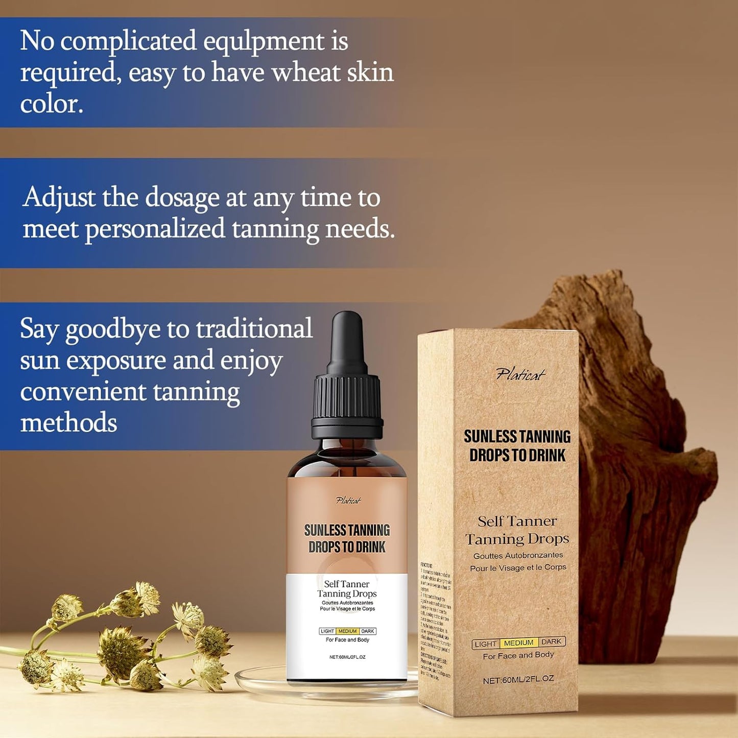 Sunless Tanning Drops to Drink, Self Tanner Tanning Drops, Promotes Skin Health and Pigmentation