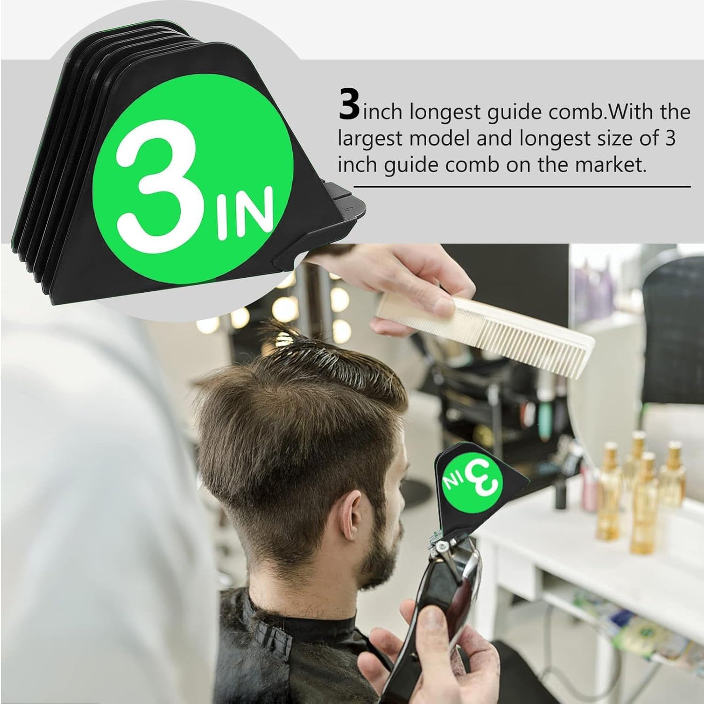 3 Inch Clipper Guards, Hair Clipper Guide Combs Premium for Wahl Clippers Mega Cutting Guides/Combs with 8 Cutting Lengths from 1.25-3 Inch (Black, 8pcs from 1.25-3 Inch)