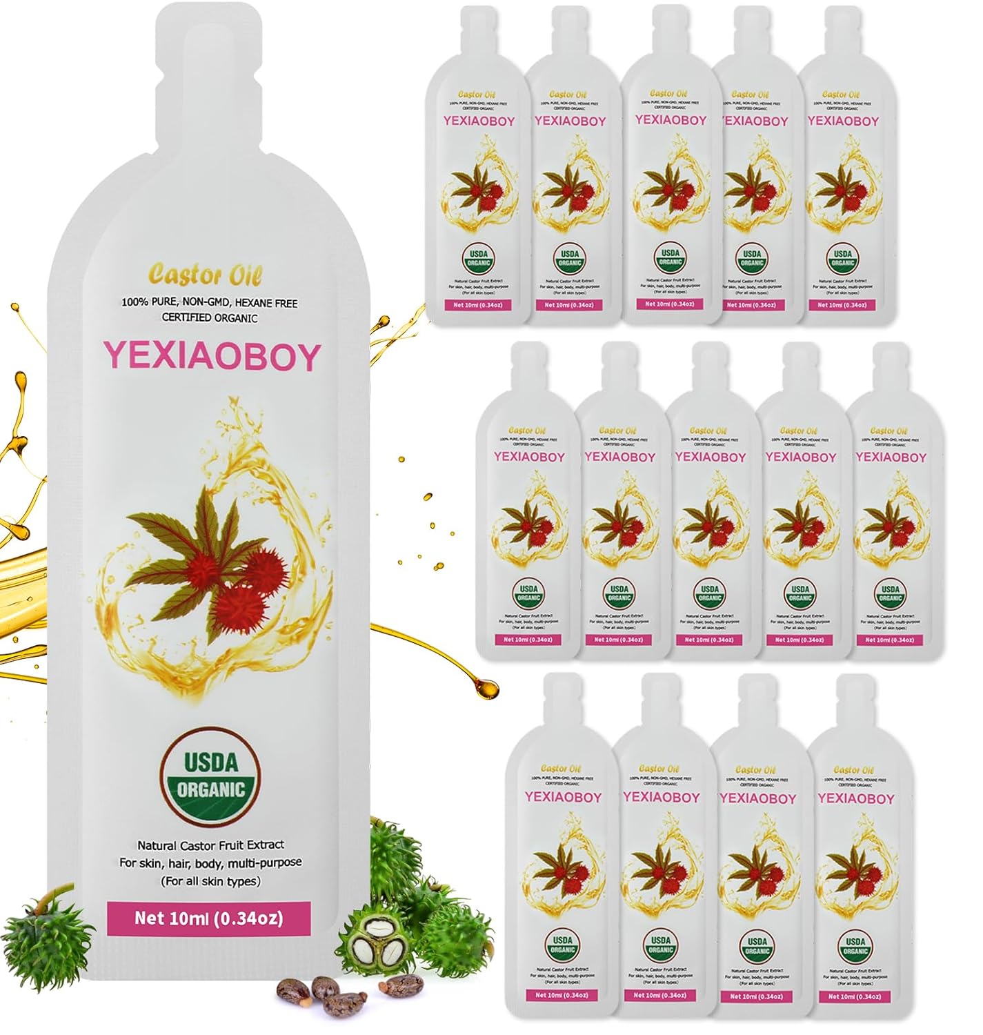 USDA Certified Organic Golden Castor Oil (4Oz), Pure Cold-Pressed Hexane Free Organic Castor Oil Unrefined for Face, Hair Treatment Starter, Skin Moisturizer, Suitable for Women Men Kids