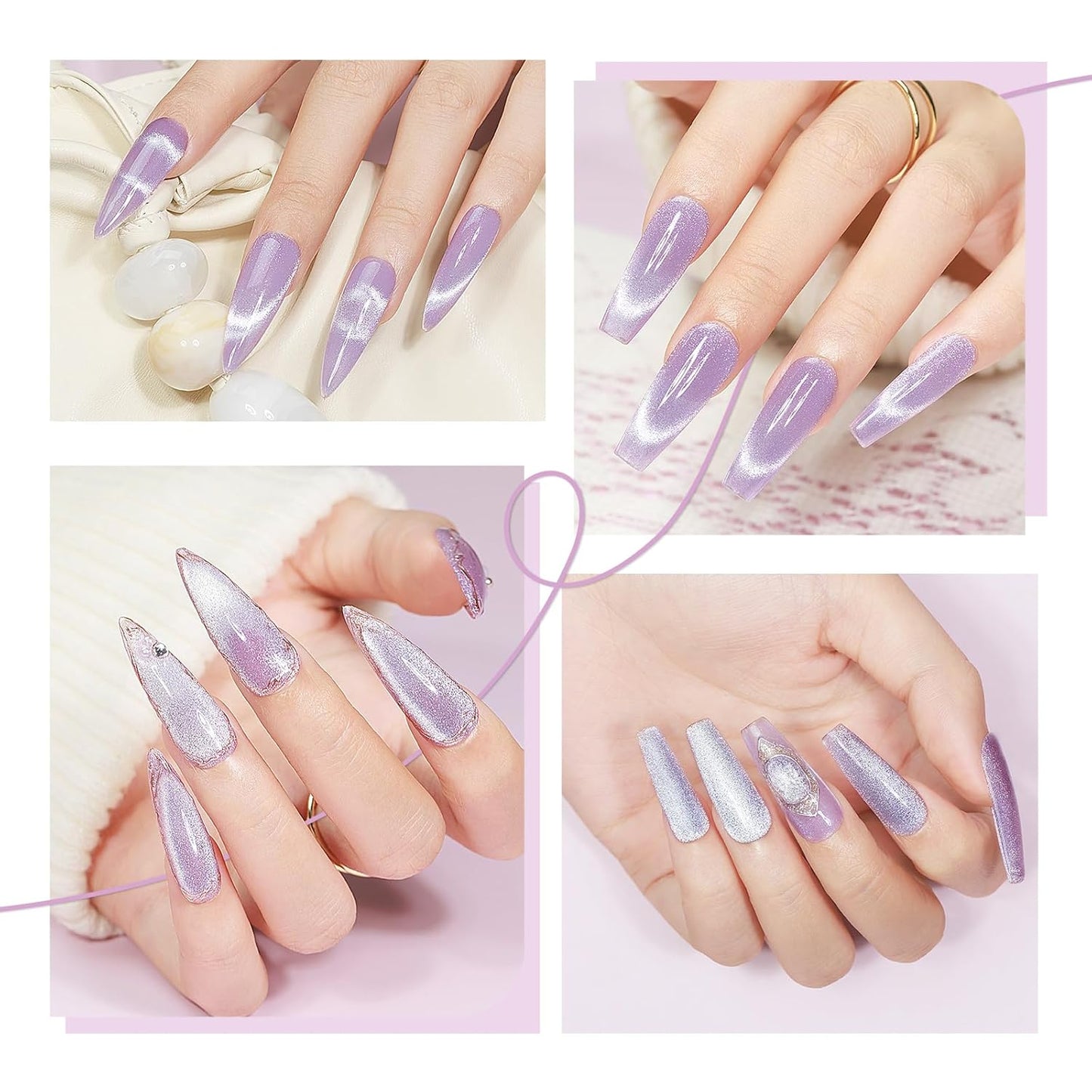Cat Eye Gel Nail Polish 12ML, Lavender Purple Smoothie Magnetic Gel Polish Holographic Shimmer Glitter Cats Eye Nail Polish with Magnet Stick Soak Off UV Nail Art Varnish