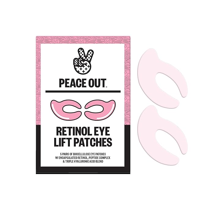 PEACE OUT Retinol Eye Lift Patches to Lift, Firm and Revitalize Tired Eyes, 360° Coverage Targets Fine Lines & Wrinkles, 5 Pack