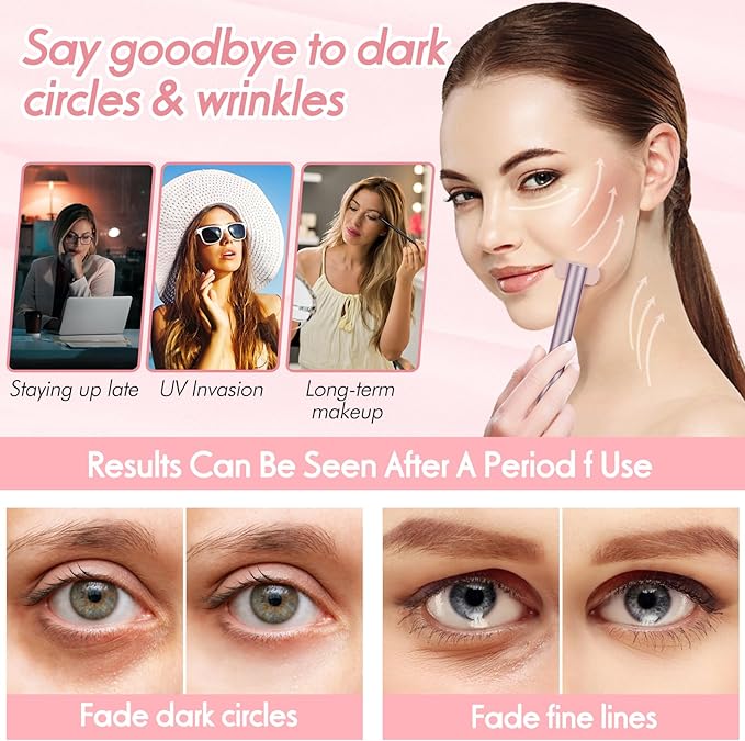 Red Light Therapy for Face,Facial Wand 4 in 1, Red Light Therapy Wand with Microcurrent, Face Lift Device for Face Massager to Reduce Wrinkles, Anti-Aging Facial Tools, USB Rechargeable (Pink