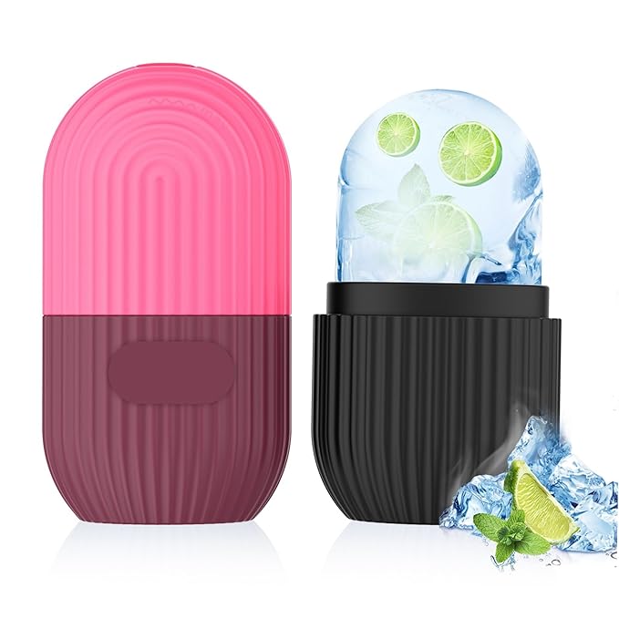 2pcs Ice Roller for Face and Eye, Silicone Ice Facial Roller Ice Holder, Face Ice Mold Skin Care, Face Icers Reusable Ice Cube Roller for Shrink Pores Anti Wrinkle Reduce Puffiness, Black Rose