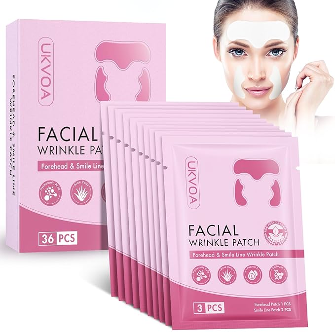 Forehead Wrinkle Patches & Smile Line Patches, Overnight Facial Wrinkle Treatment with Hyaluronic Acid, Aloe, Collagen & Vitamin E to Lift Smile Lines for Women 36pcs