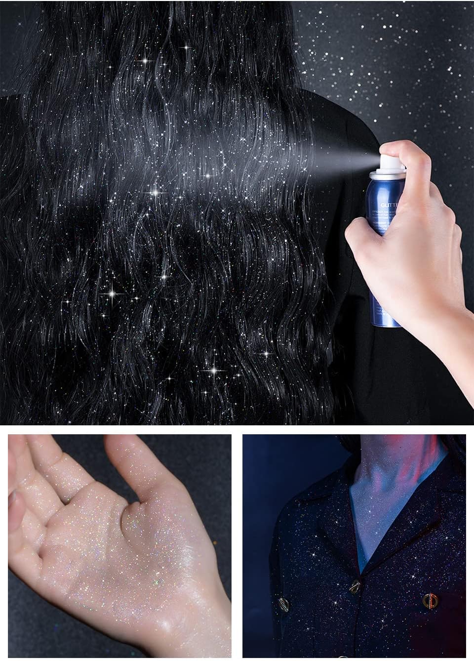2 Pcs Body Glitter Spray, Perfect Body Glitter for Music Festival Stage Makeup and Festival Rave Shimmer Spray Highlighter Makeup.