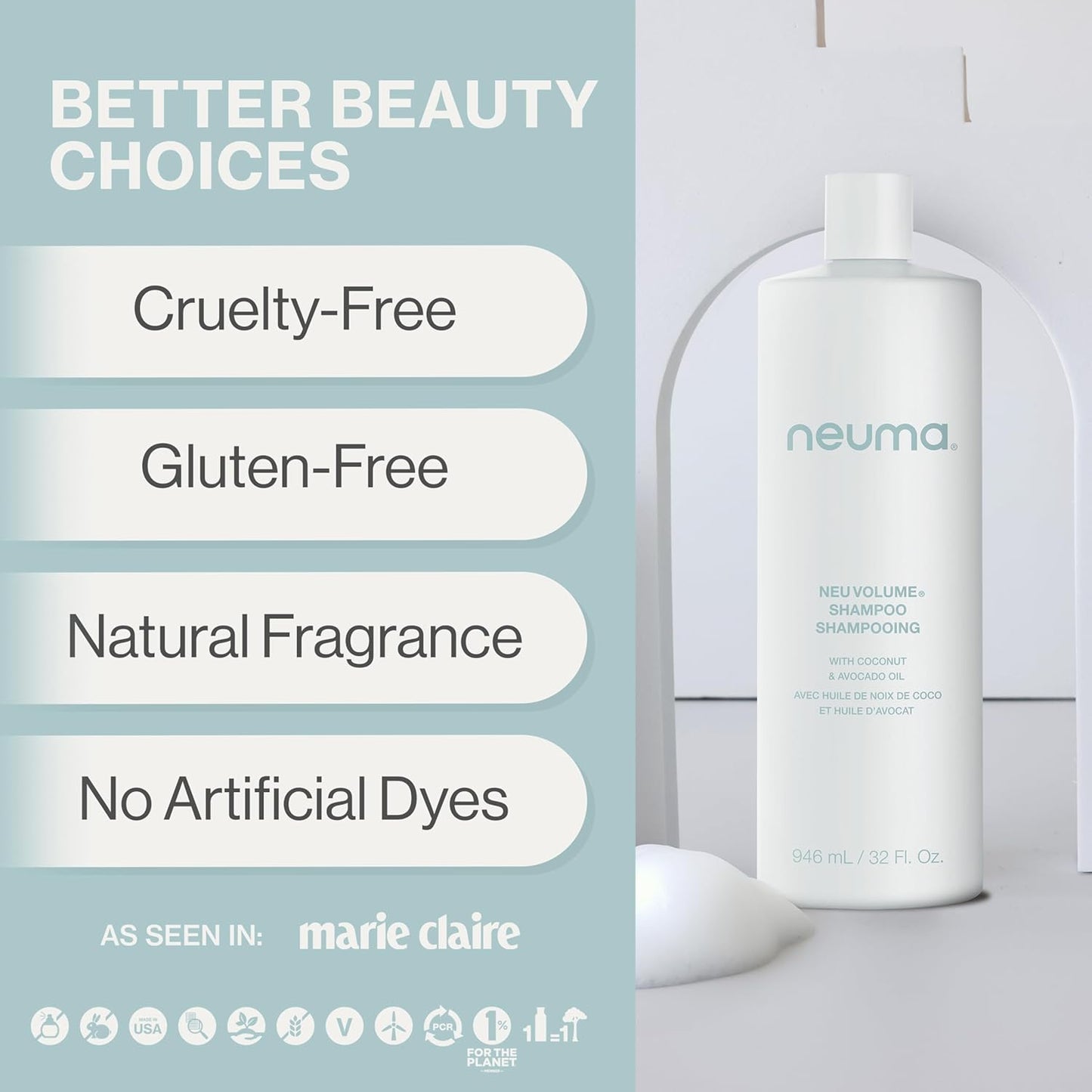 NEUMA Neu Volume Shampoo 32 Fl. Oz. Fennel, Ylang Ylang, Patchouli, and Vanilla Scent, Sulfate Free Shampoo