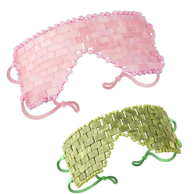 Jade Eye Mask & Rose Quartz Eye Mask - with Adjustable Strap for face 100% Natural Gemstone Jade Sleep Mask for Hot & Cold Anti Aging Therapy