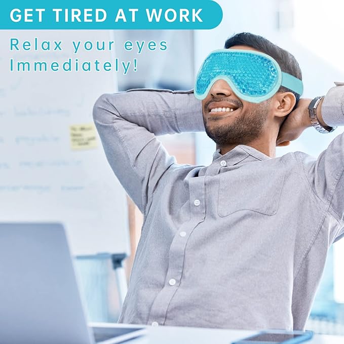 2 PCS Reusable Ice Eye Mask - Hot Cold Therapy Gel Bead for Puffiness, Dark Circles, Bags, Dry Eyes, Headaches, Migraines, Stress Relief - Cooling Ice Pack (Blue)