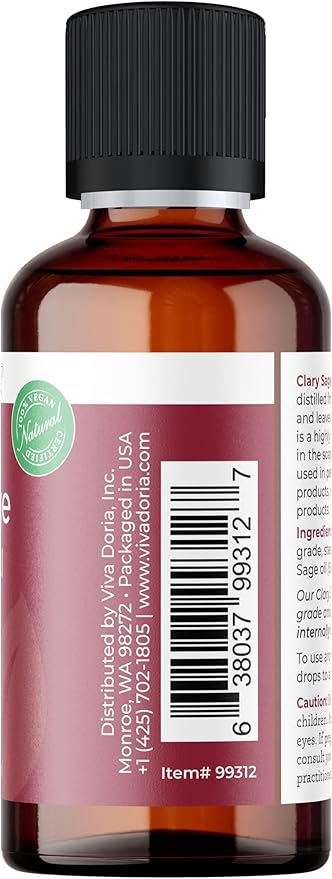 Viva Doria Clary Sage Essential Oil, 100% Pure, Natural Clary Sage Essential Oil, Undiluted, for Aromatherapy | Food Grade, 30 mL (1 Fluid Ounce)