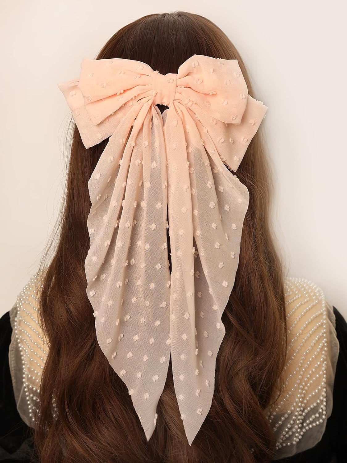 LFOUVRE Hair Accessories - Dotted Chain Bows, Bowknot Barrettes with Tails for Girls and Women, 3pcs