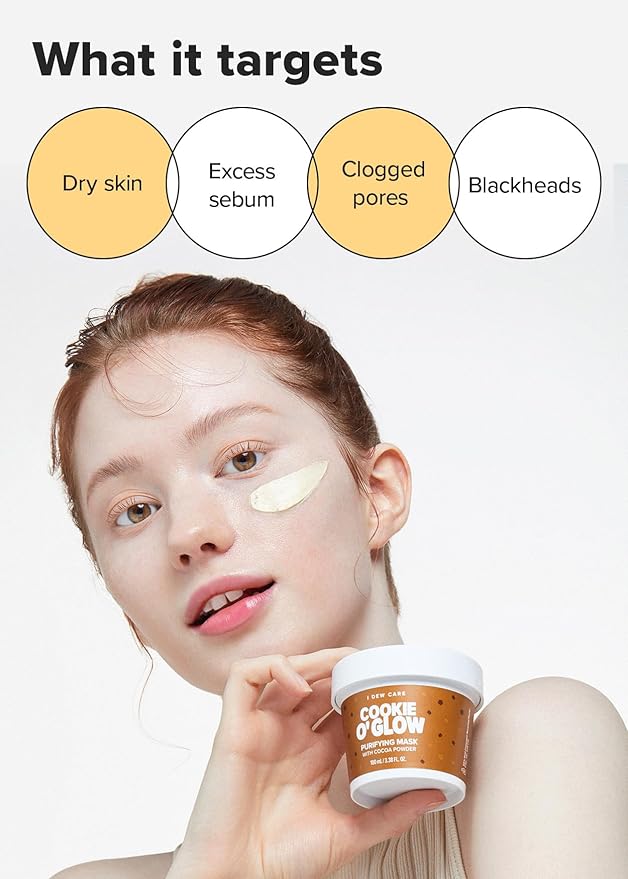 I DEW CARE Wash Off Face Mask - Cookie O' Glow | Hydrating and Purifying for Dry Skin with Cocoa Seed Butter, Korean Facial Mask Skin Care, 3.38 Oz