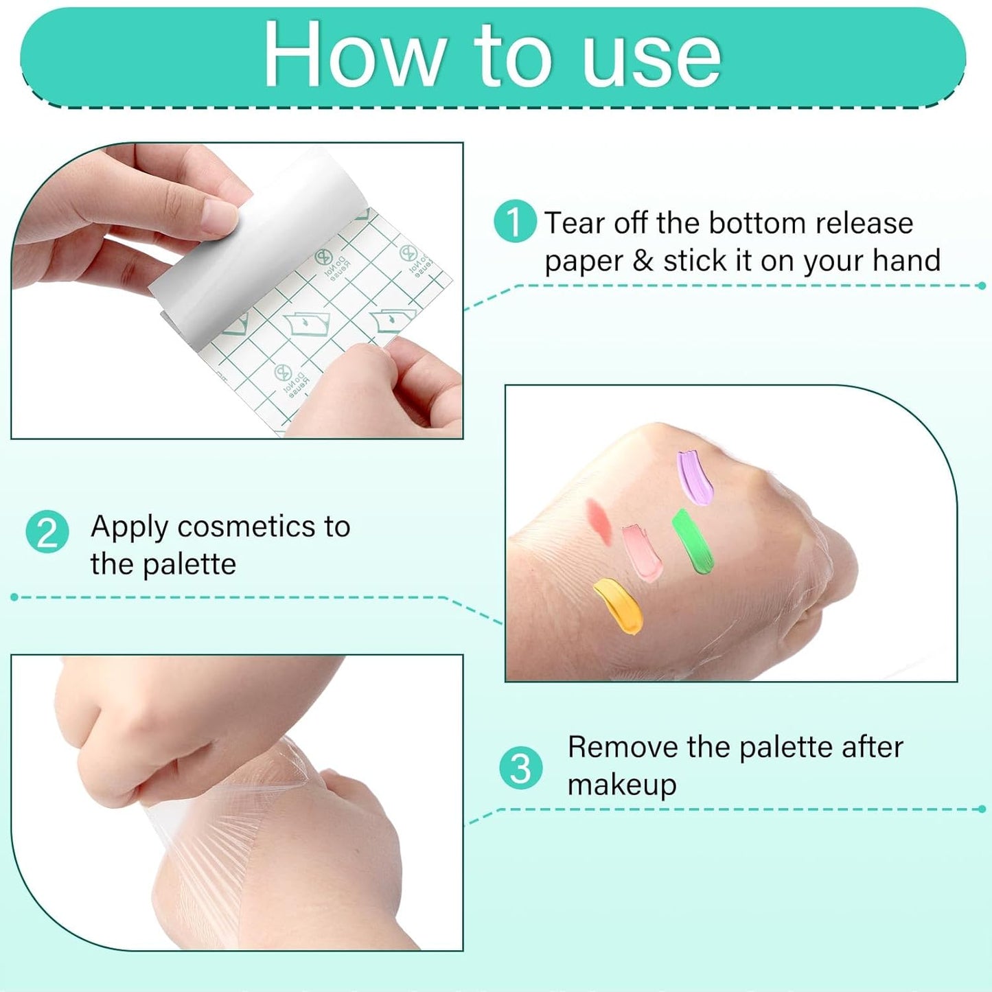 200 Pieces Makeup Hand Palette Single Use Waterproof Makeup Mixing Palette Disposable Foundation Mixing Tray Adhesive Artist Cosmetic Tape for Women(3.15 x 3.15 Inch)