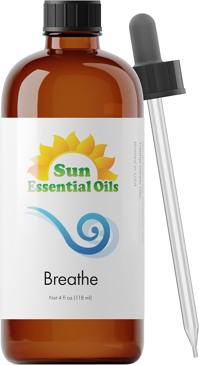 Sun Essential Oils - Breathe Blend Oil (Huge 4 oz Bottle) Breathe Easy Essential Oil for Aromatherpay, Diffusers, Home - 118 ml - Breathe Diffusion Oil - Breathe Oil