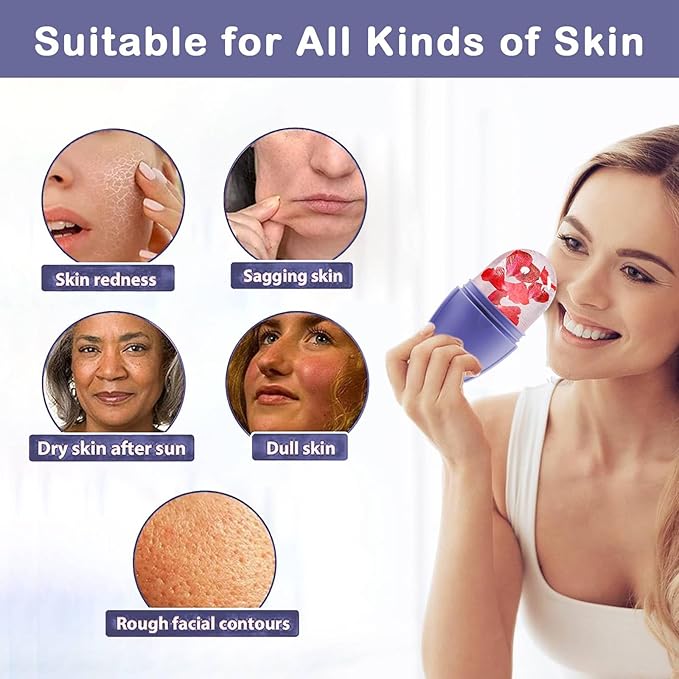 XHJRI Ice Face Roller Massager,Ice Cube Roller for Face, Eyes and Neck Naturally Conditioning and Skin Care,De-Puff Eye Bags,Reduce Migraine Pain,Reusable Massage Silicone Ice Mold (New Purple)