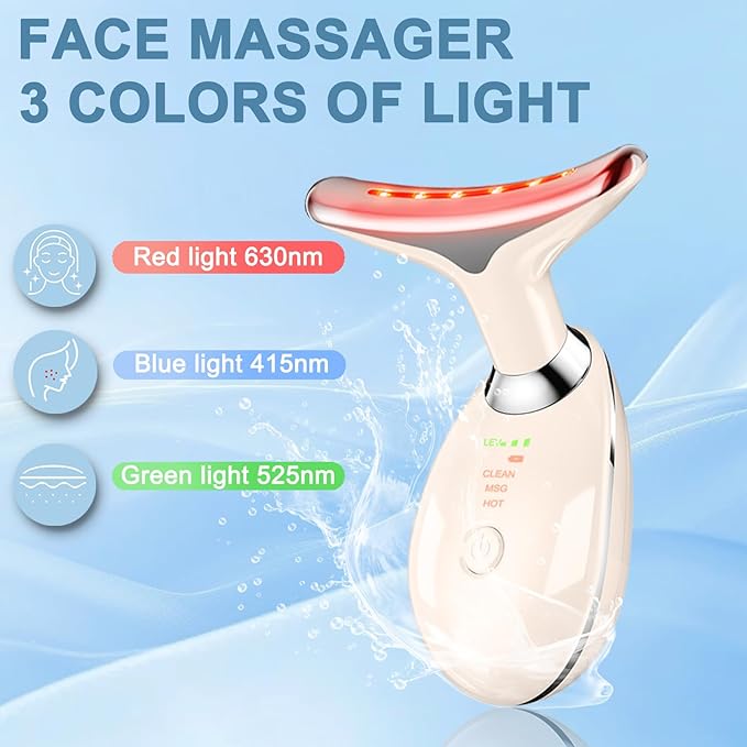 Facial and Neck Massager,Face Tool with 3 Colour Modes and Vibration,Facial Beauty Device for Skin Care (Pink)