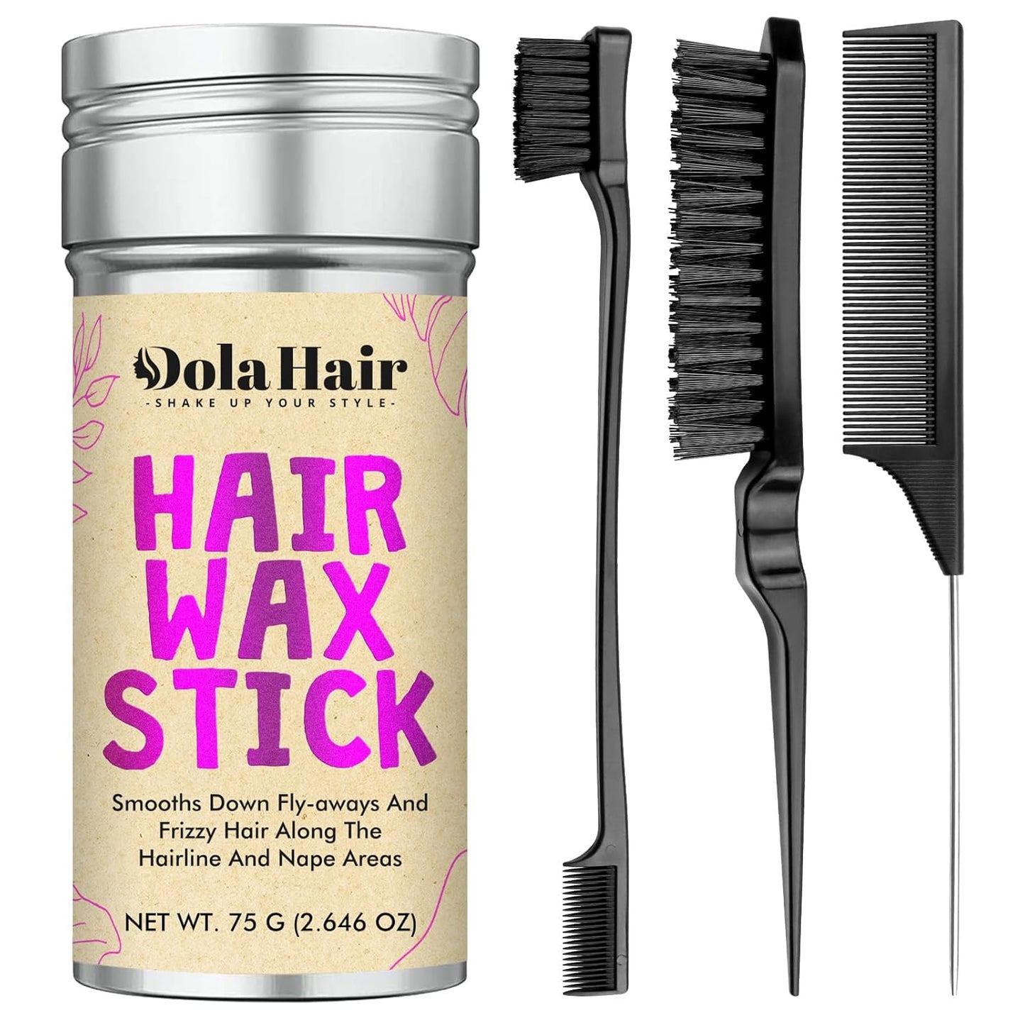 Dolahair Hair Wax Stick - Flyaway Control and Styling Pomade for Kids, Women, and Men - Accessorie Slick Back Hair Brush Kit Hair Bun Maker (2.7 Ounce)